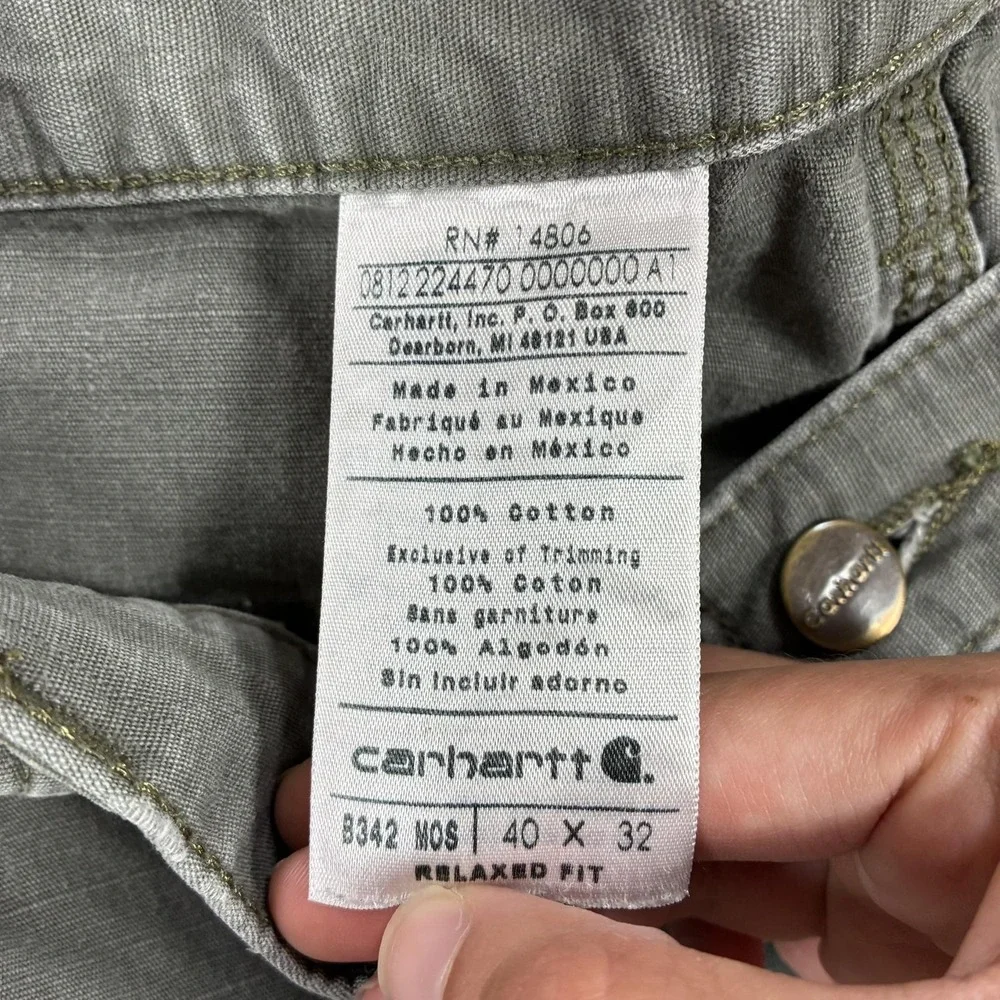 Carhartt Cargo Pants Mens 40x30 Green Canvas Relaxed Fit Utility Workwear